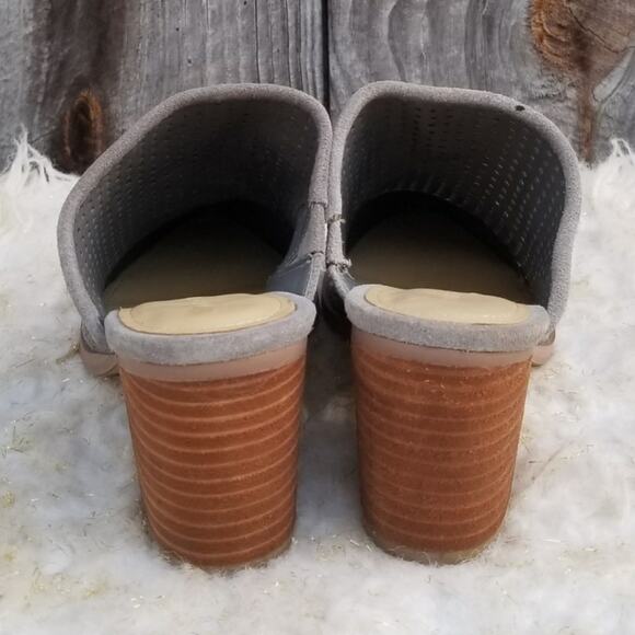 Gray Suede Mule Marc Fisher Ripley Size 7.5 Chunky Heeled Slide Leather - Picture 5 of 13